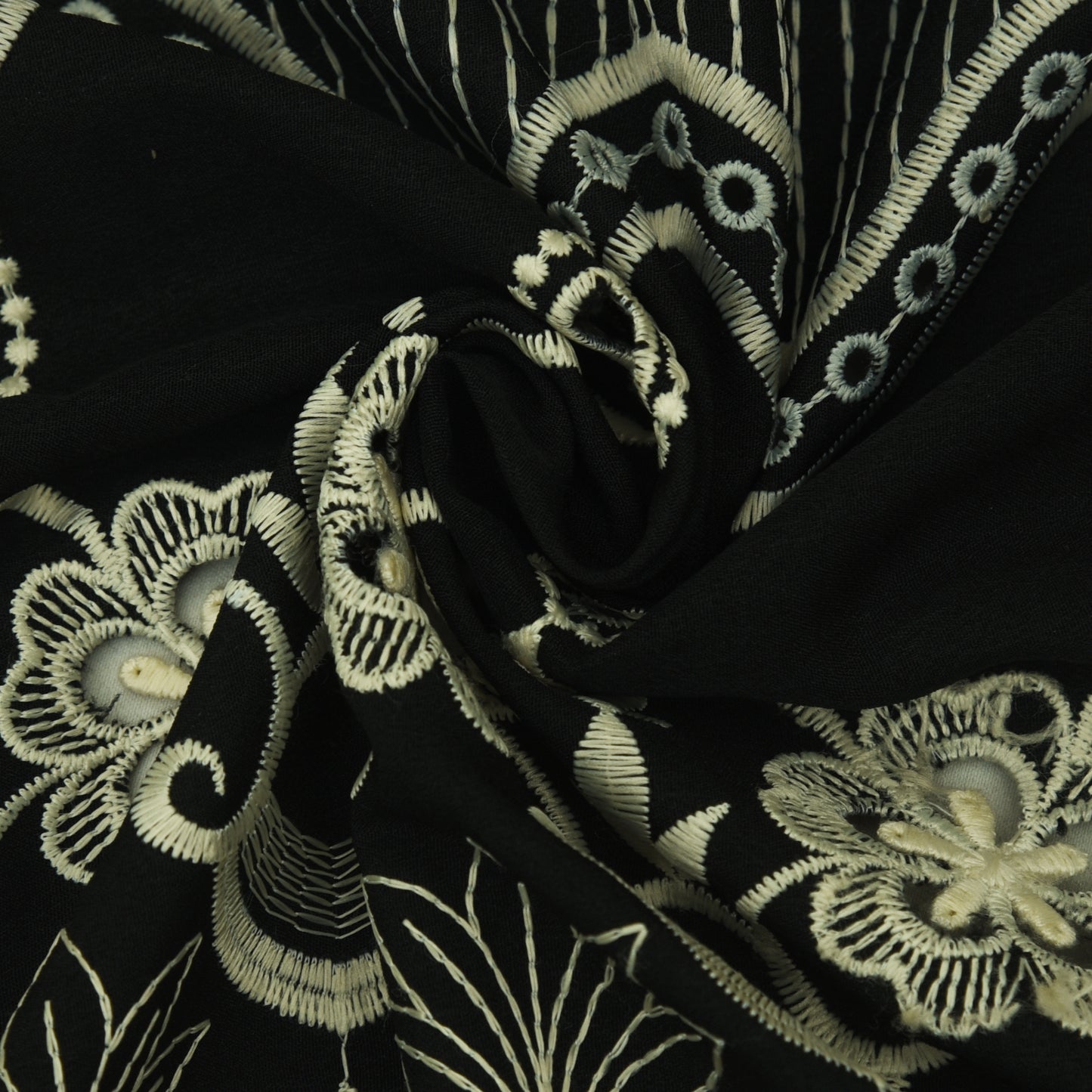 Black Color Crepe Embroidery Fabric