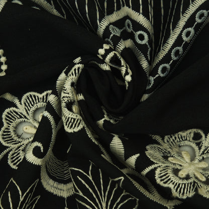 Black Color Crepe Embroidery Fabric