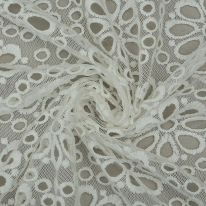 White Color Net Embroidery Fabric