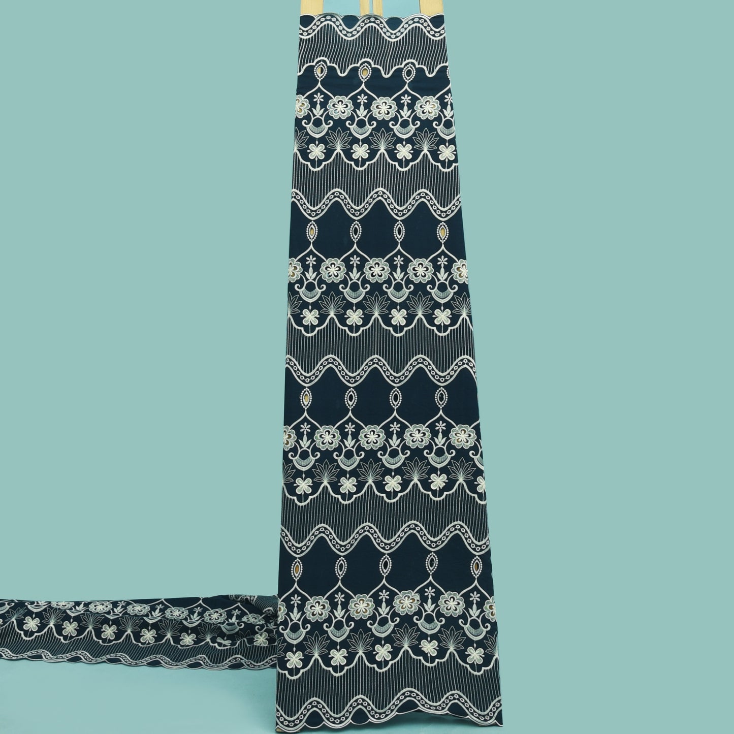 Navy Blue Color Crepe Embroidery Fabric