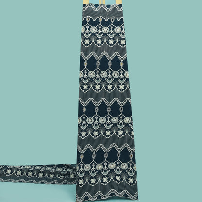 Navy Blue Color Crepe Embroidery Fabric