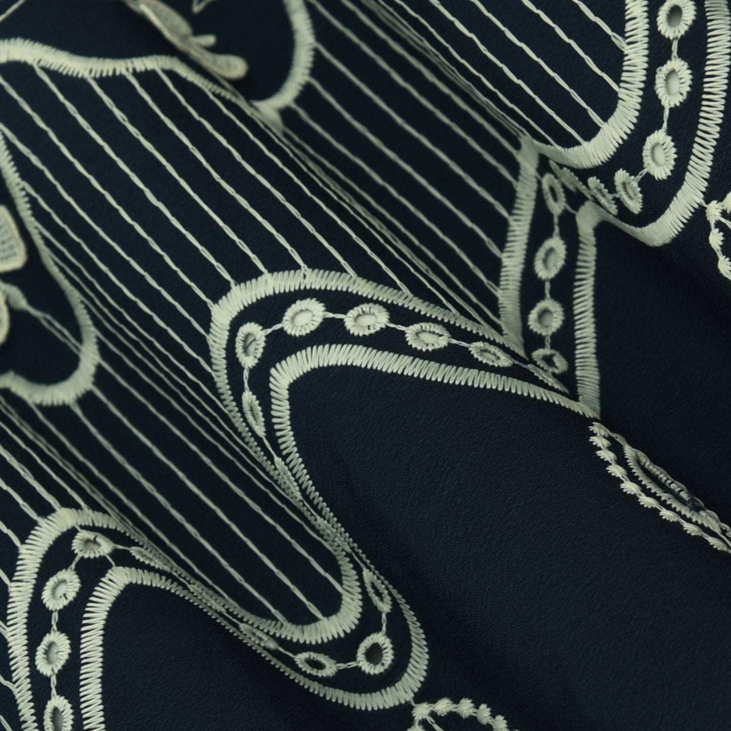Navy Blue Color Crepe Embroidery Fabric