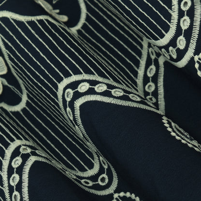 Navy Blue Color Crepe Embroidery Fabric