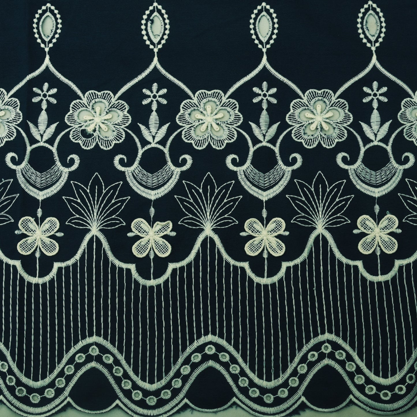 Navy Blue Color Crepe Embroidery Fabric