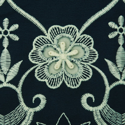 Navy Blue Color Crepe Embroidery Fabric