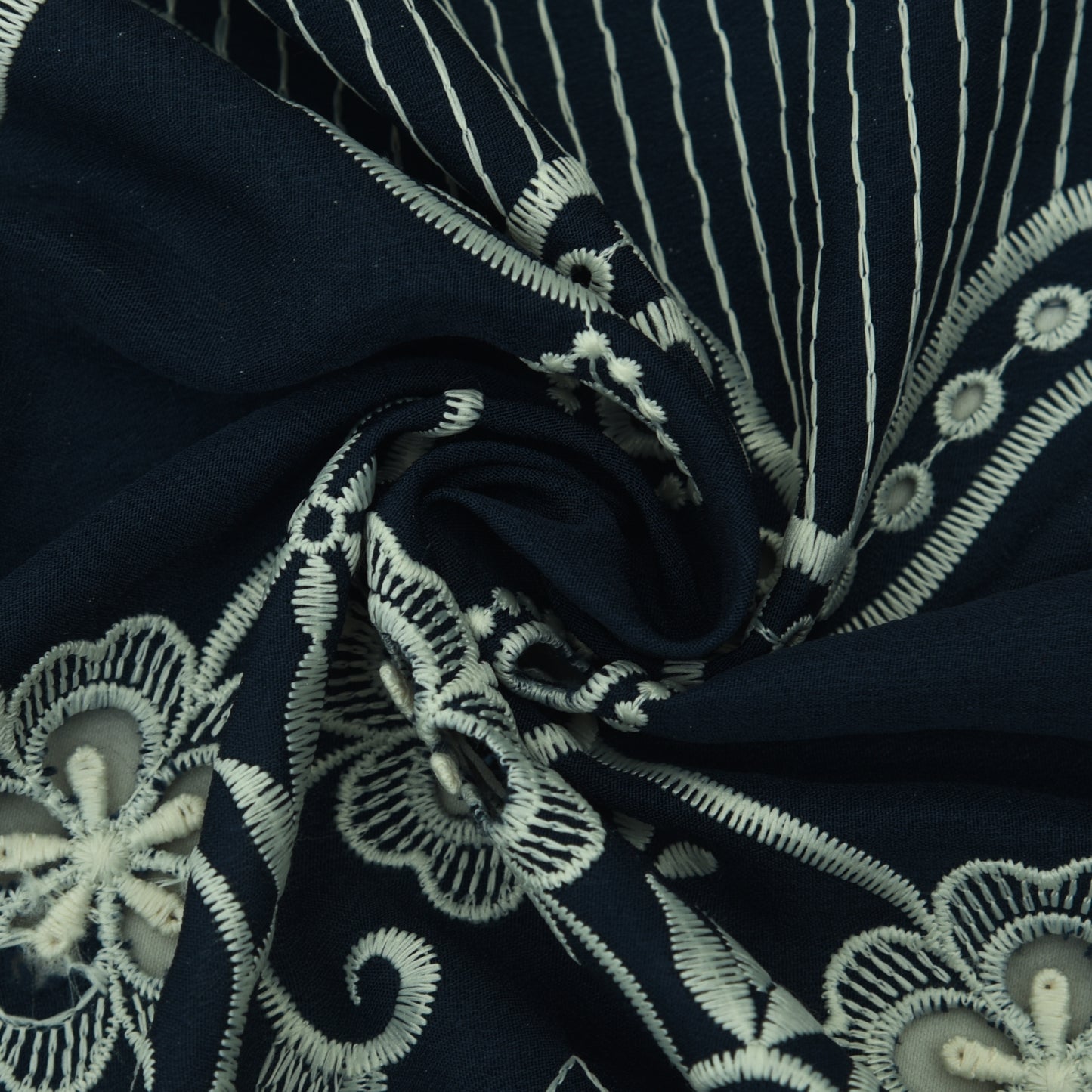 Navy Blue Color Crepe Embroidery Fabric