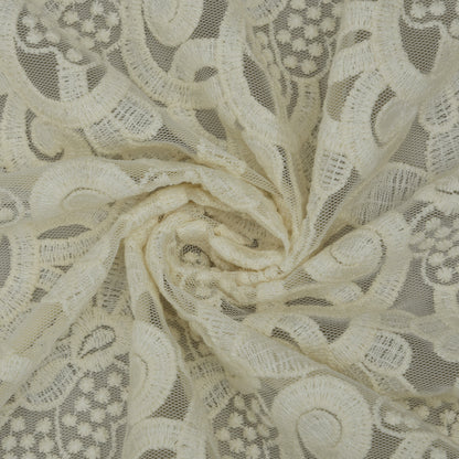 Off White Color Net Embroidery Fabric