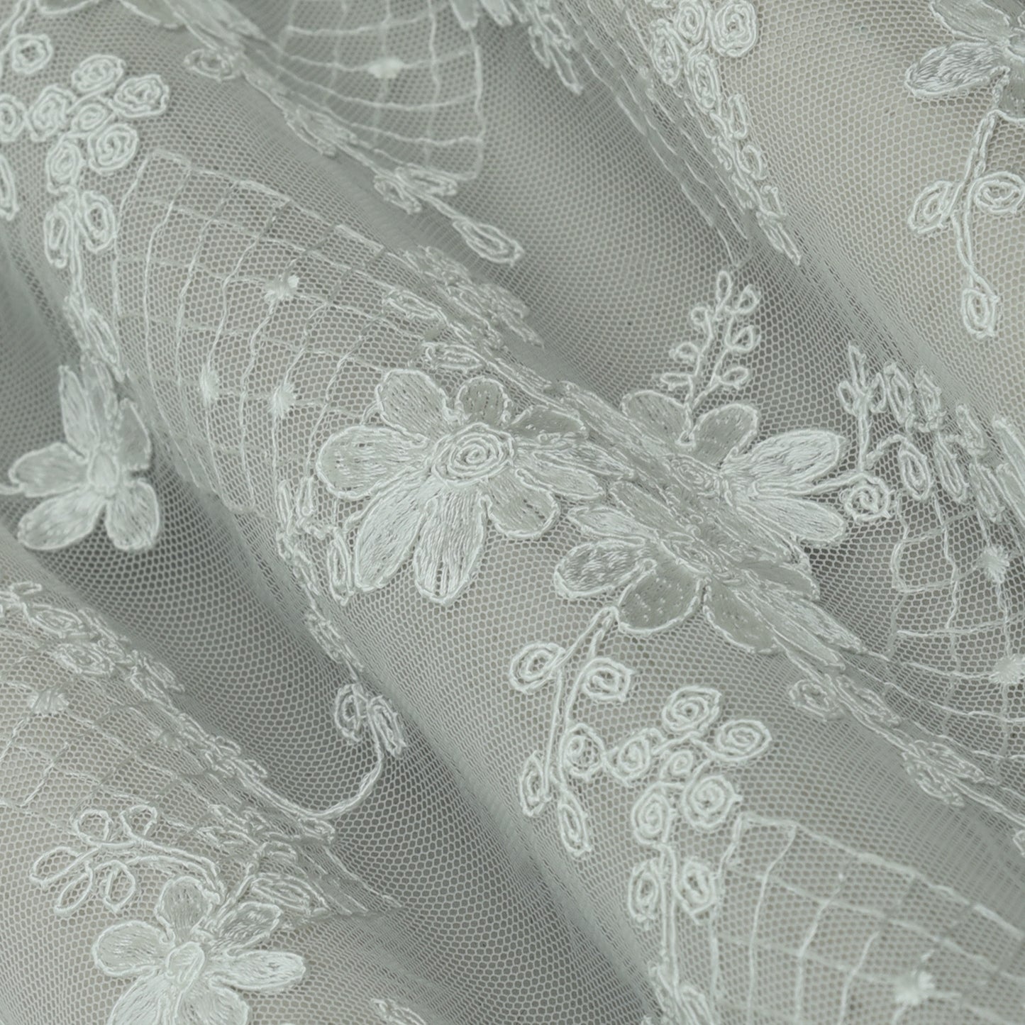 White Color Net Embroidery Fabric