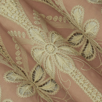 Peach Color Crepe Embroidery Fabric