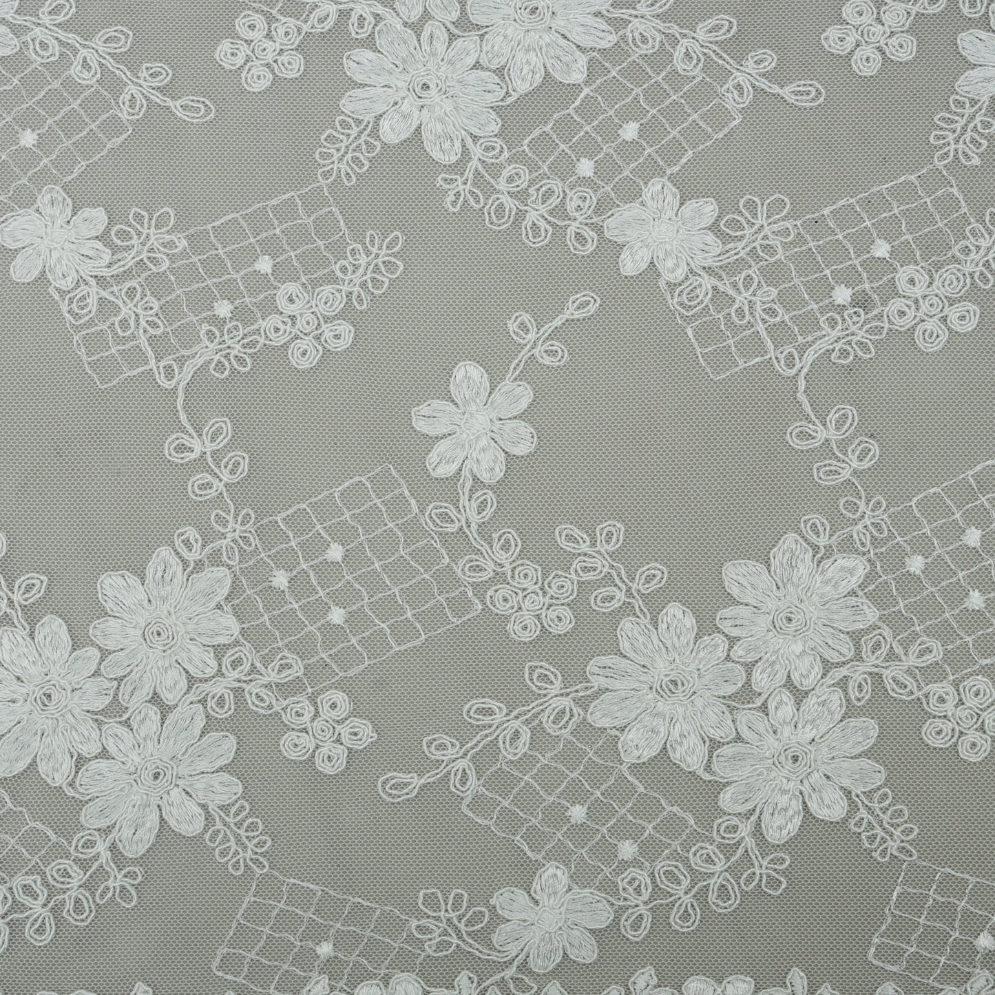 White Color Net Embroidery Fabric