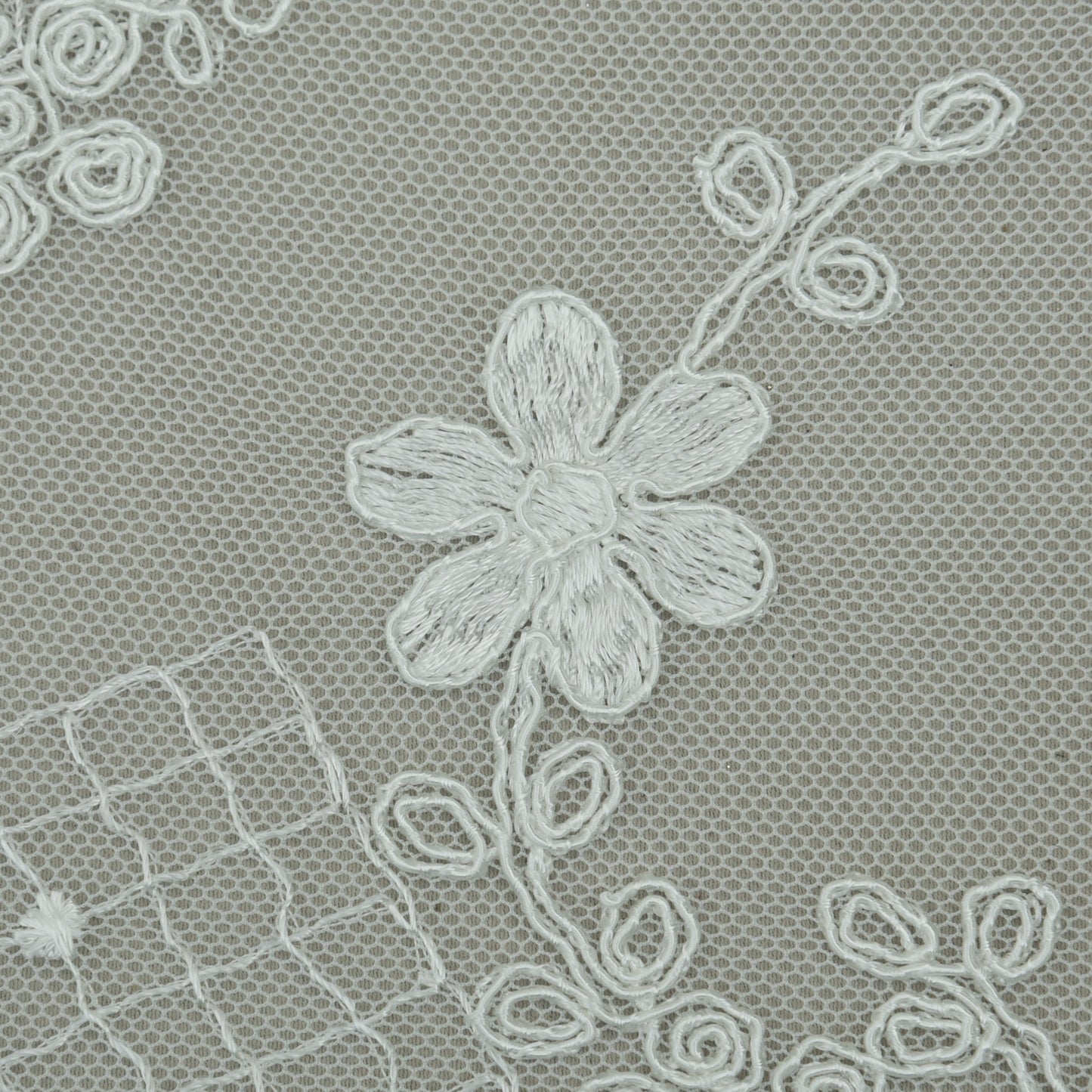 White Color Net Embroidery Fabric