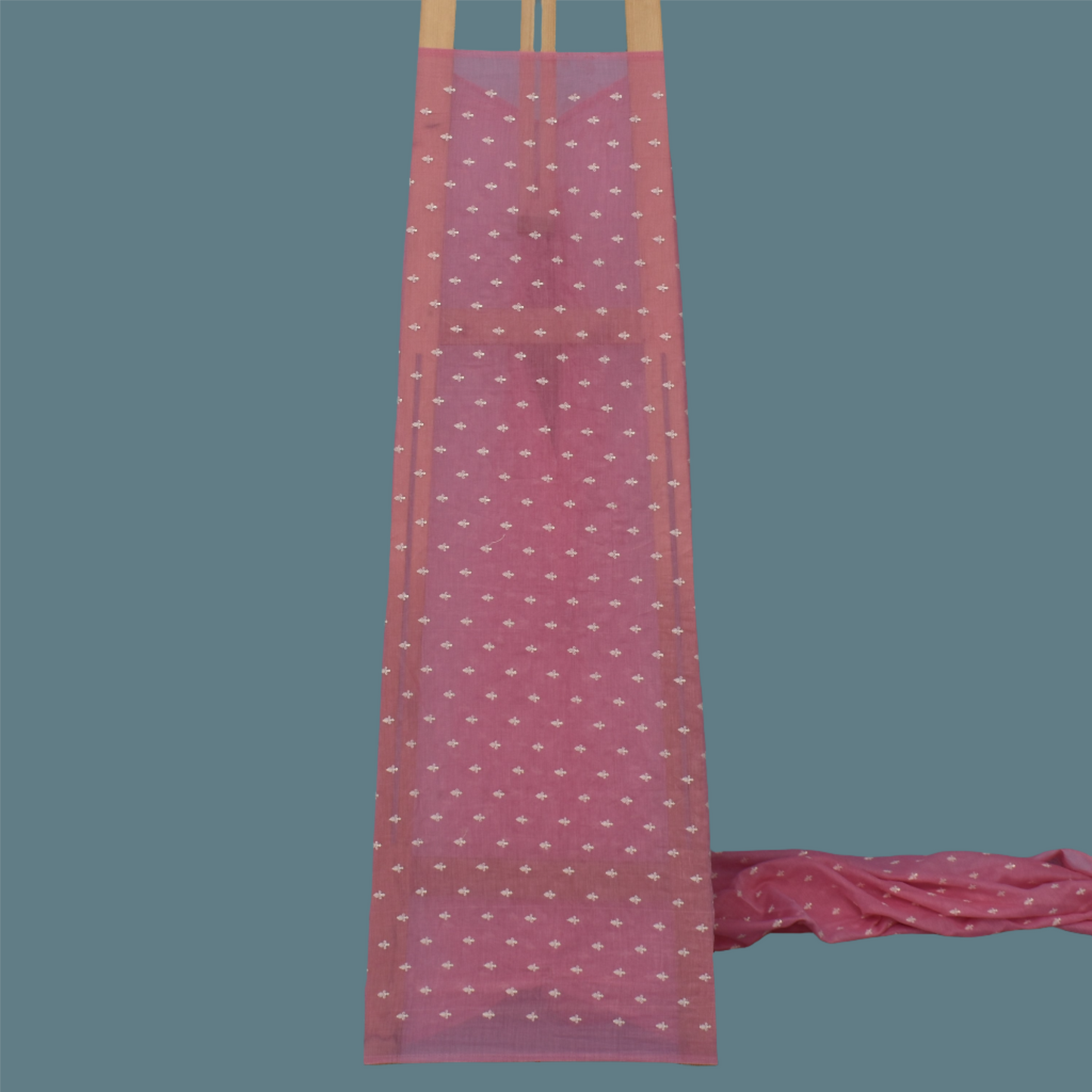 Pink Color Chanderi Booti Embroidery Fabric