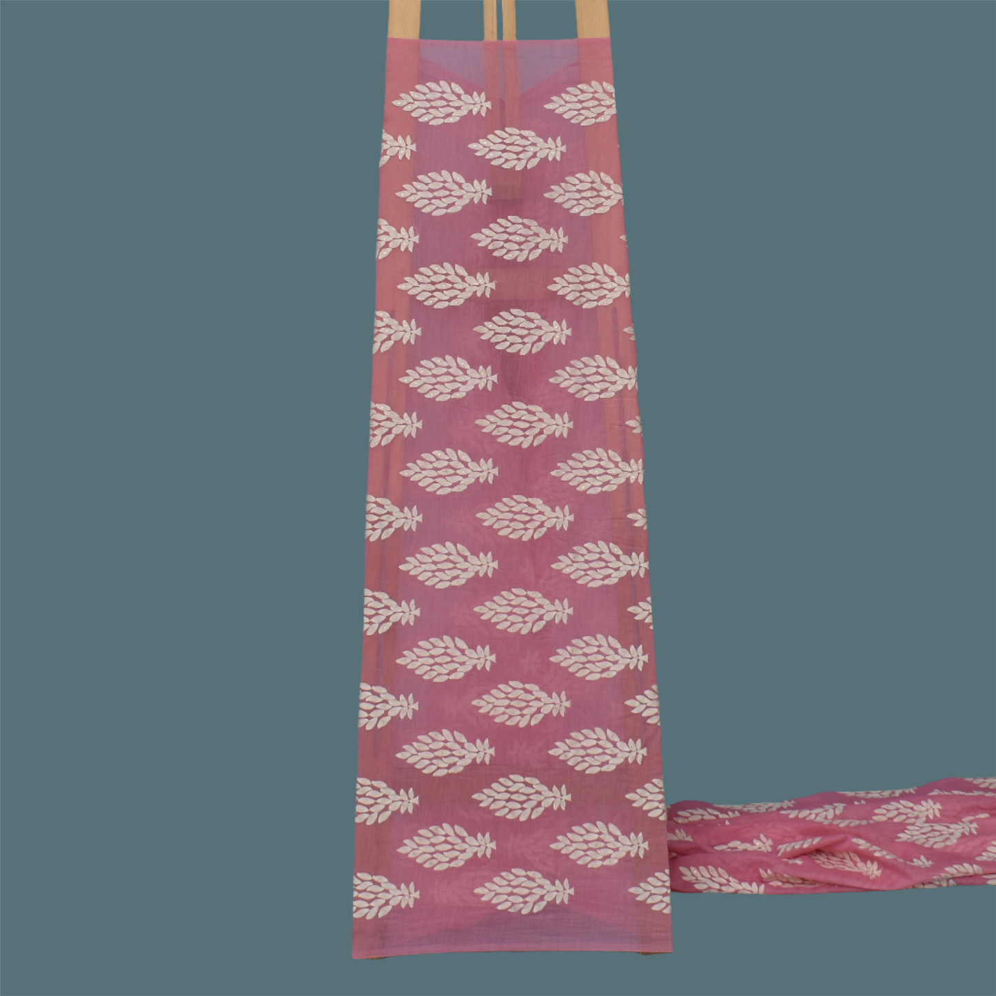 Pink Color Chanderi Silk Embroidery Fabric