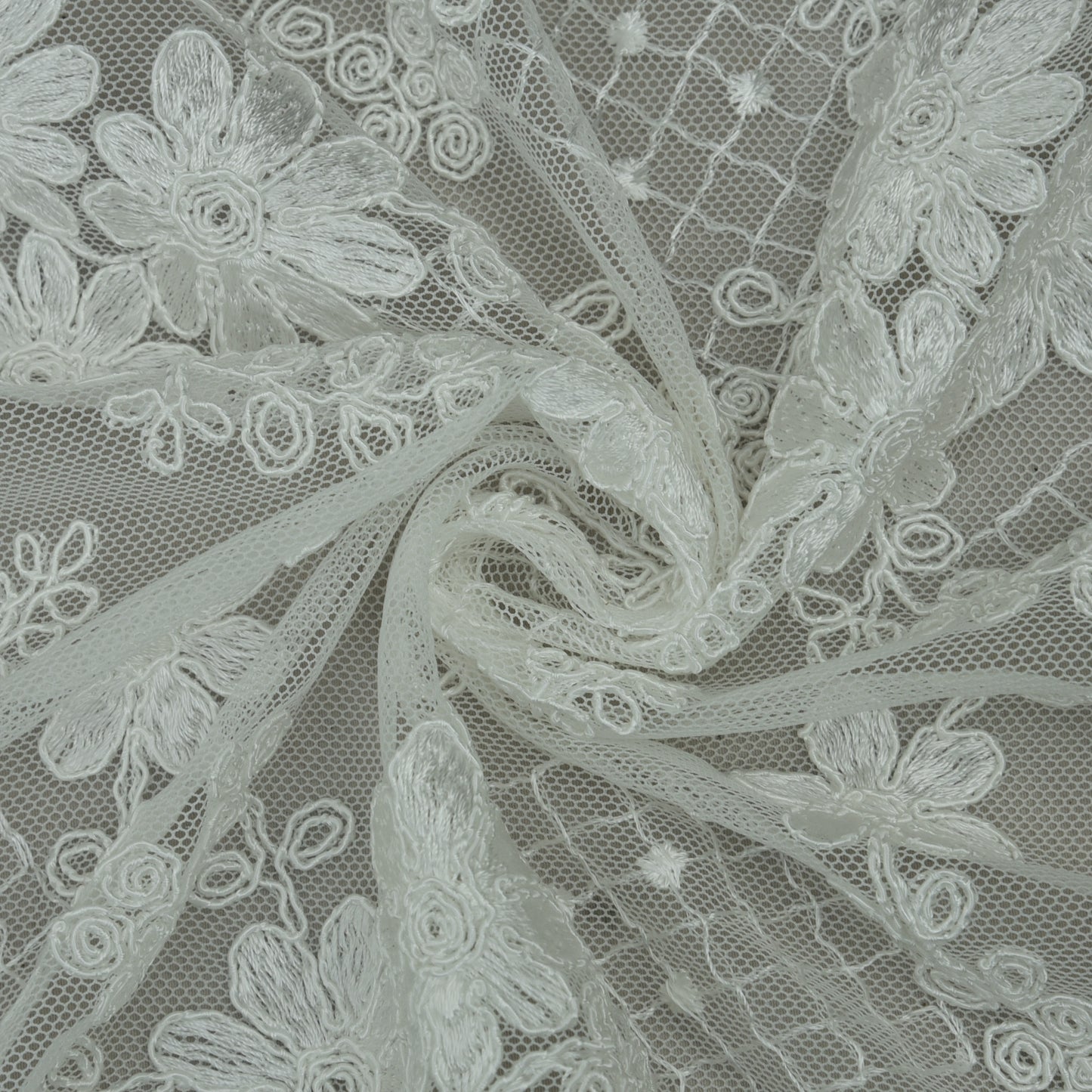 White Color Net Embroidery Fabric