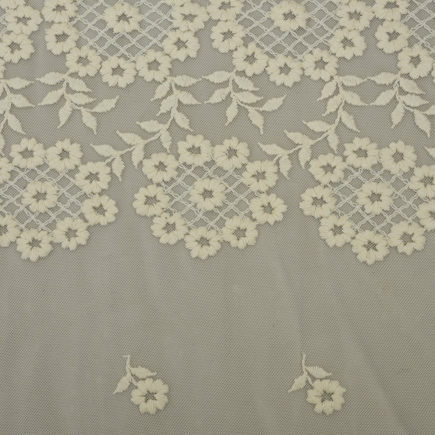 Off White Color Net Embroidery Fabric