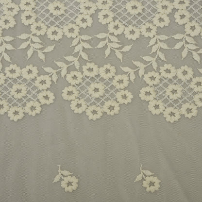 Off White Color Net Embroidery Fabric