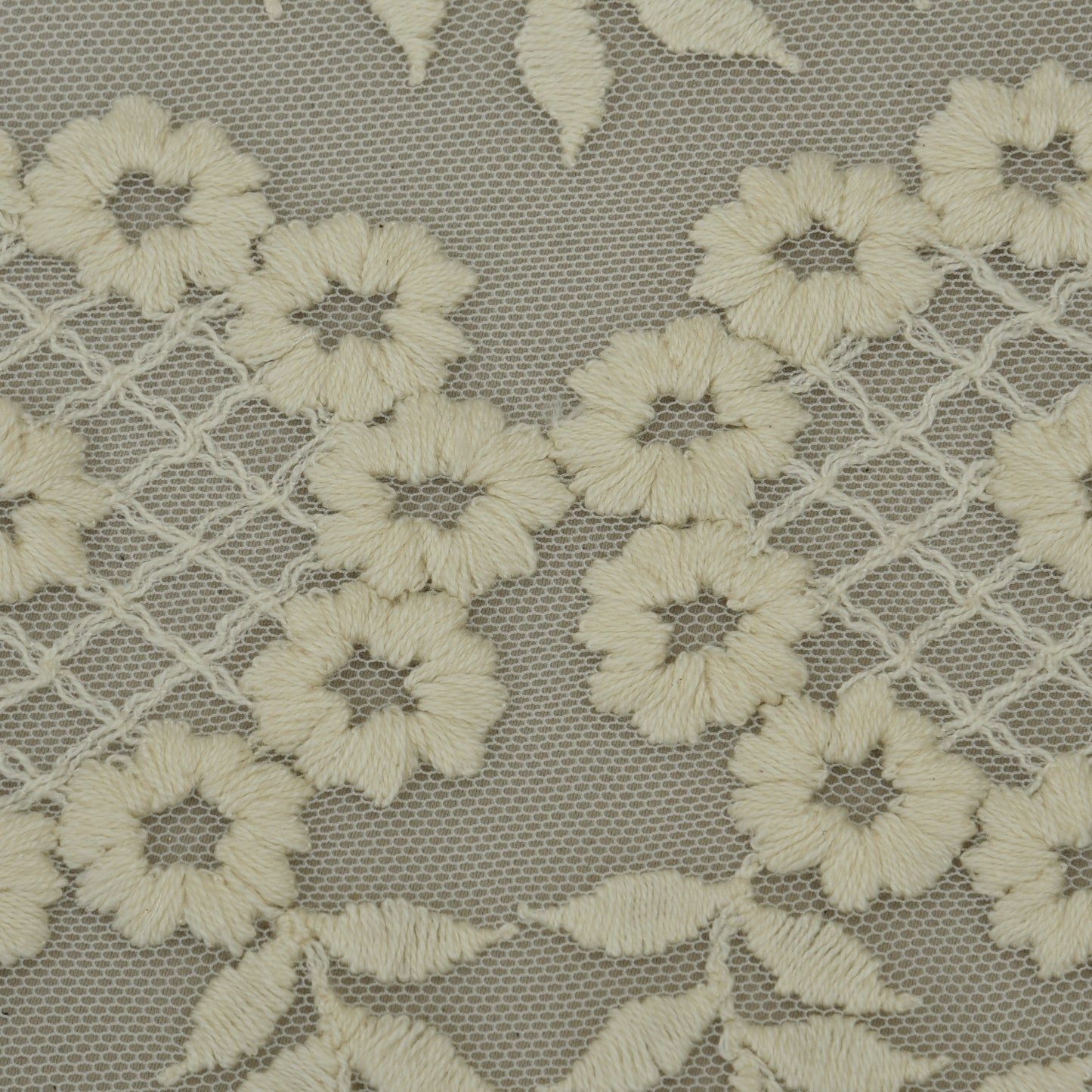 Off White Color Net Embroidery Fabric