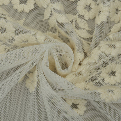 Off White Color Net Embroidery Fabric