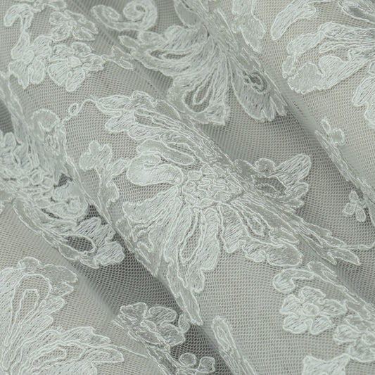 White Color Net Embroidery Fabric