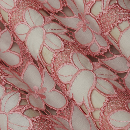 Pink Color Crepe Embroidery Fabric