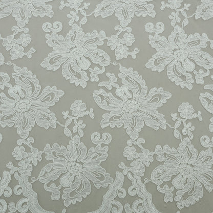 White Color Net Embroidery Fabric