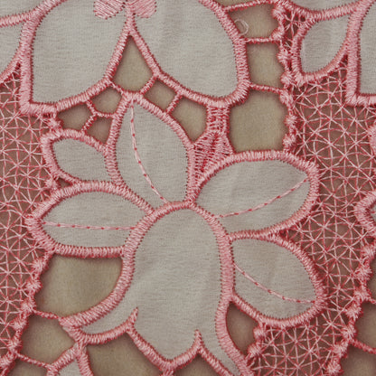 Pink Color Crepe Embroidery Fabric