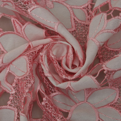 Pink Color Crepe Embroidery Fabric