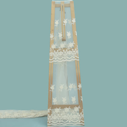 Off White Color Net Embroidery Fabric