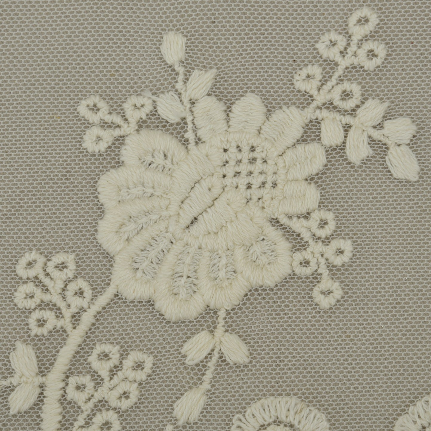 Off White Color Net Embroidery Fabric