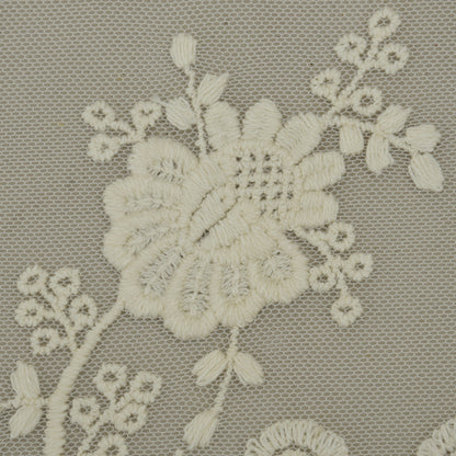 Off White Color Net Embroidery Fabric