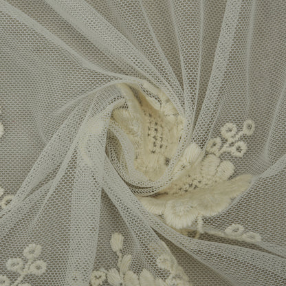 Off White Color Net Embroidery Fabric