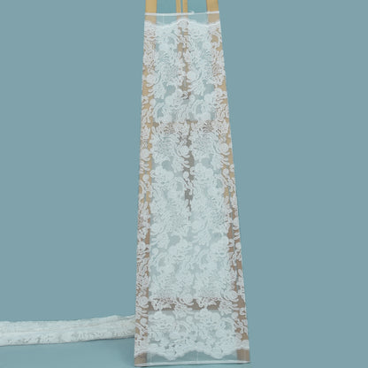 White Color Net Embroidery Fabric