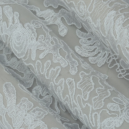 White Color Net Embroidery Fabric