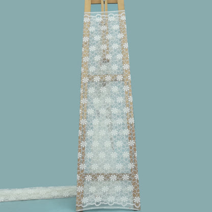 White Color Net Embroidery Fabric