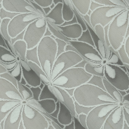 White Color Net Embroidery Fabric