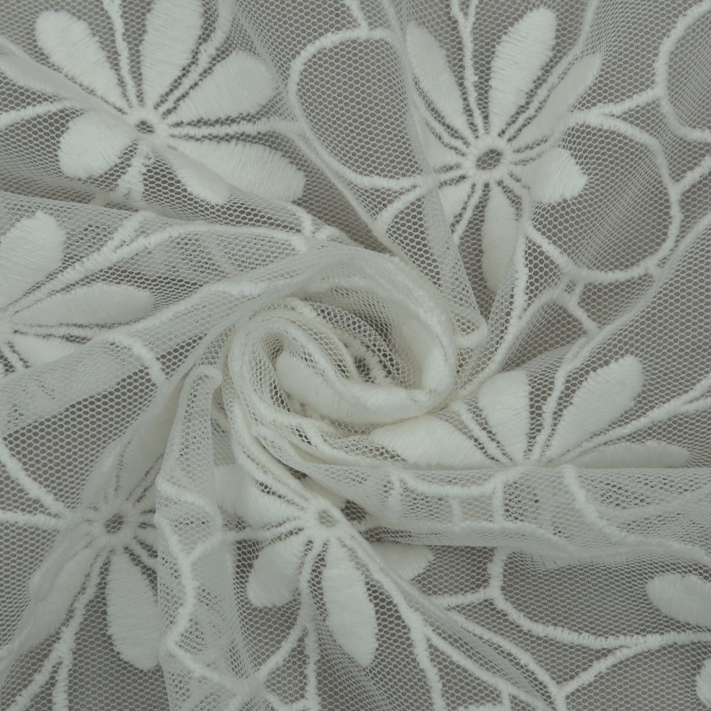 White Color Net Embroidery Fabric