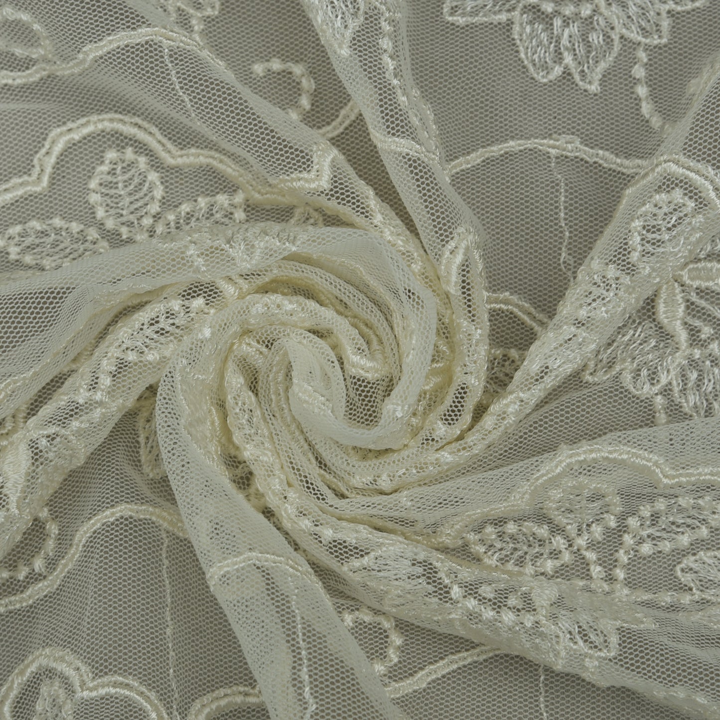 Off White Color Net Embroidery Fabric