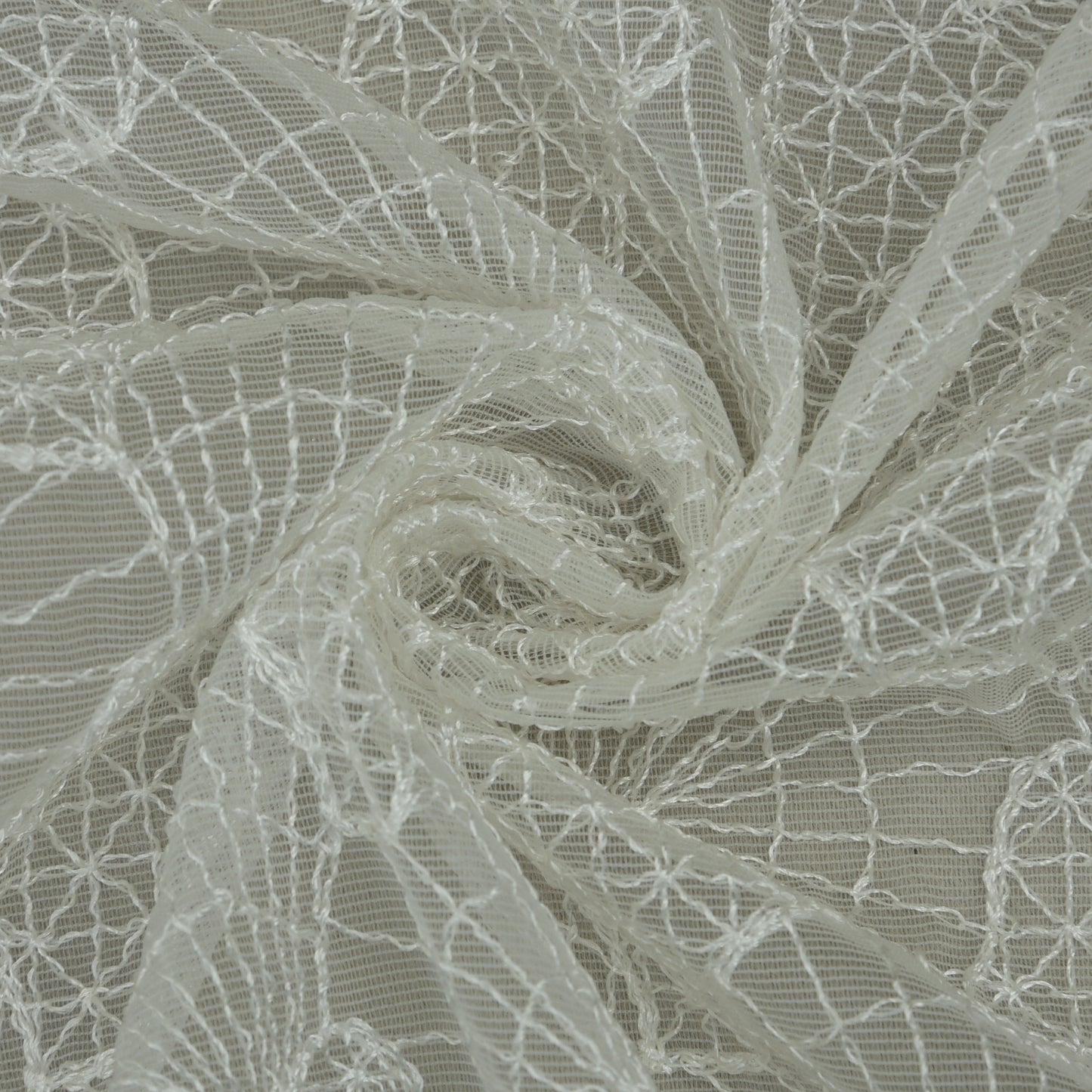 White Color Net Embroidery Fabric