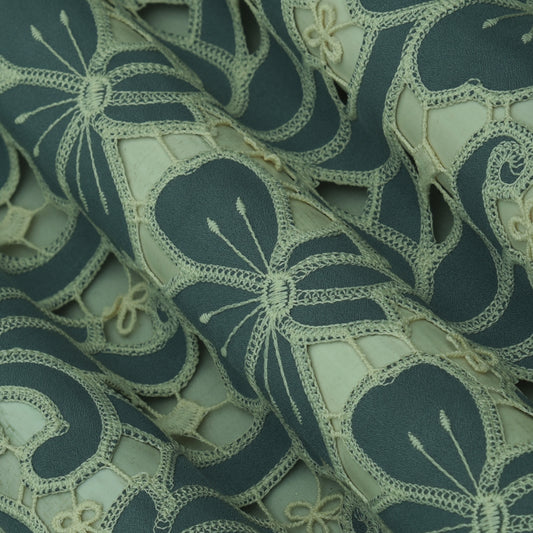 Grey Color Crepe Embroidery Fabric