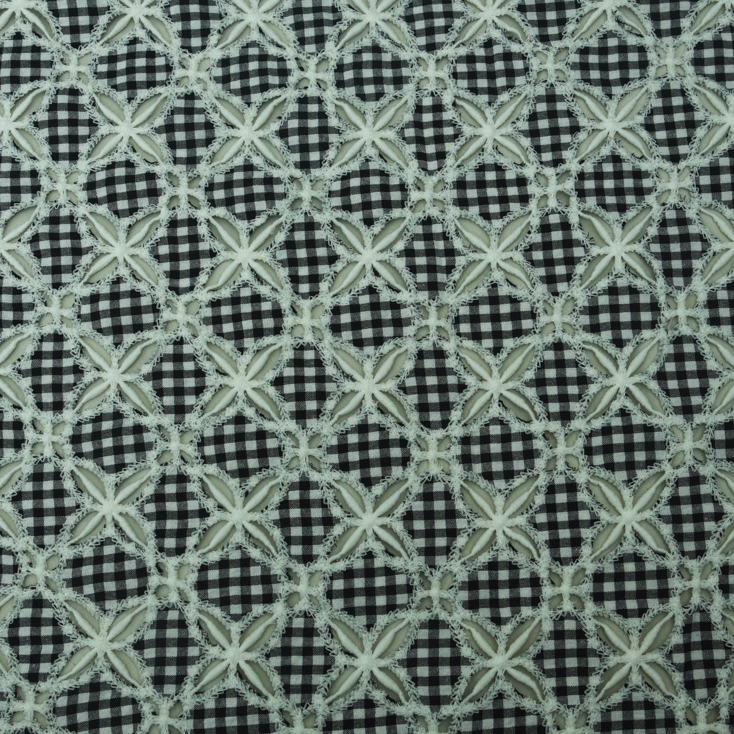 Black Color Cotton Check Embroidery Fabric