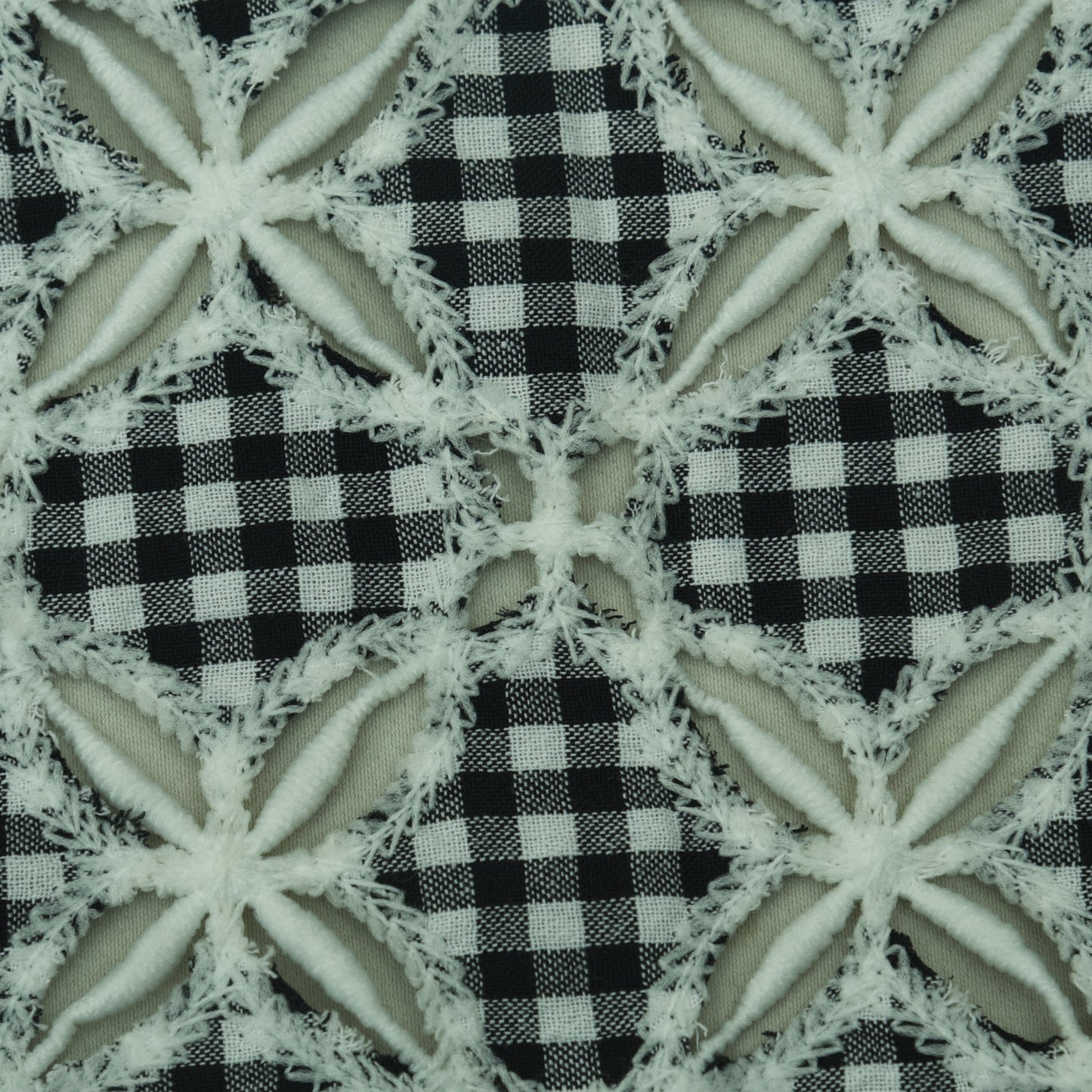 Black Color Cotton Check Embroidery Fabric