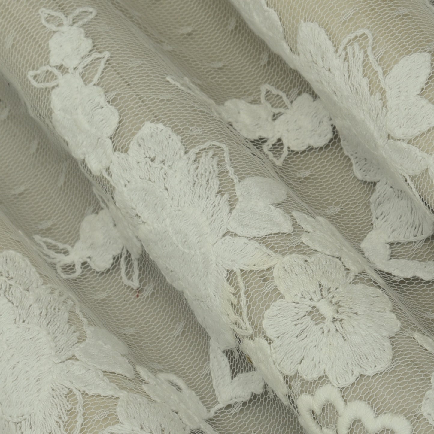 White Color Net Embroidery Fabric