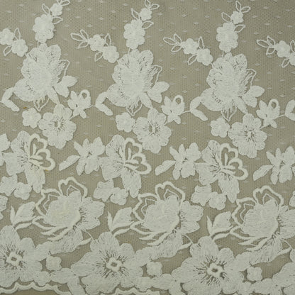 White Color Net Embroidery Fabric