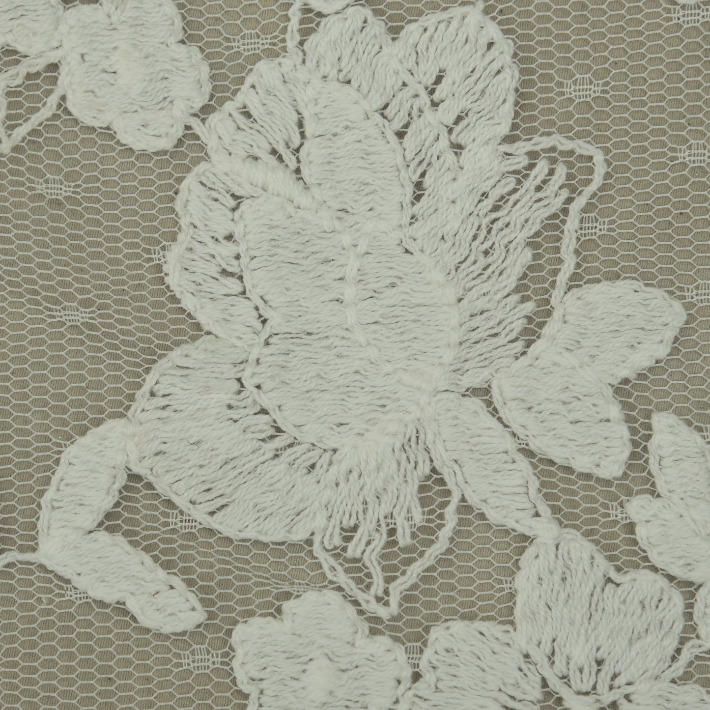 White Color Net Embroidery Fabric