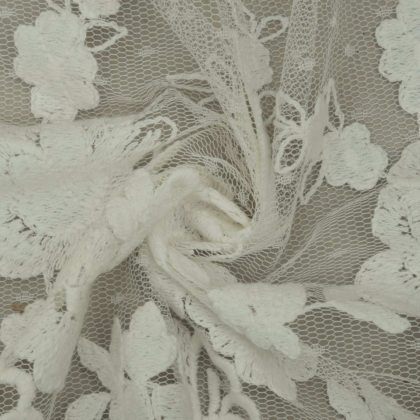 White Color Net Embroidery Fabric