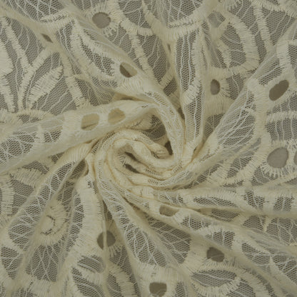 Off White Color Net Embroidery Fabric