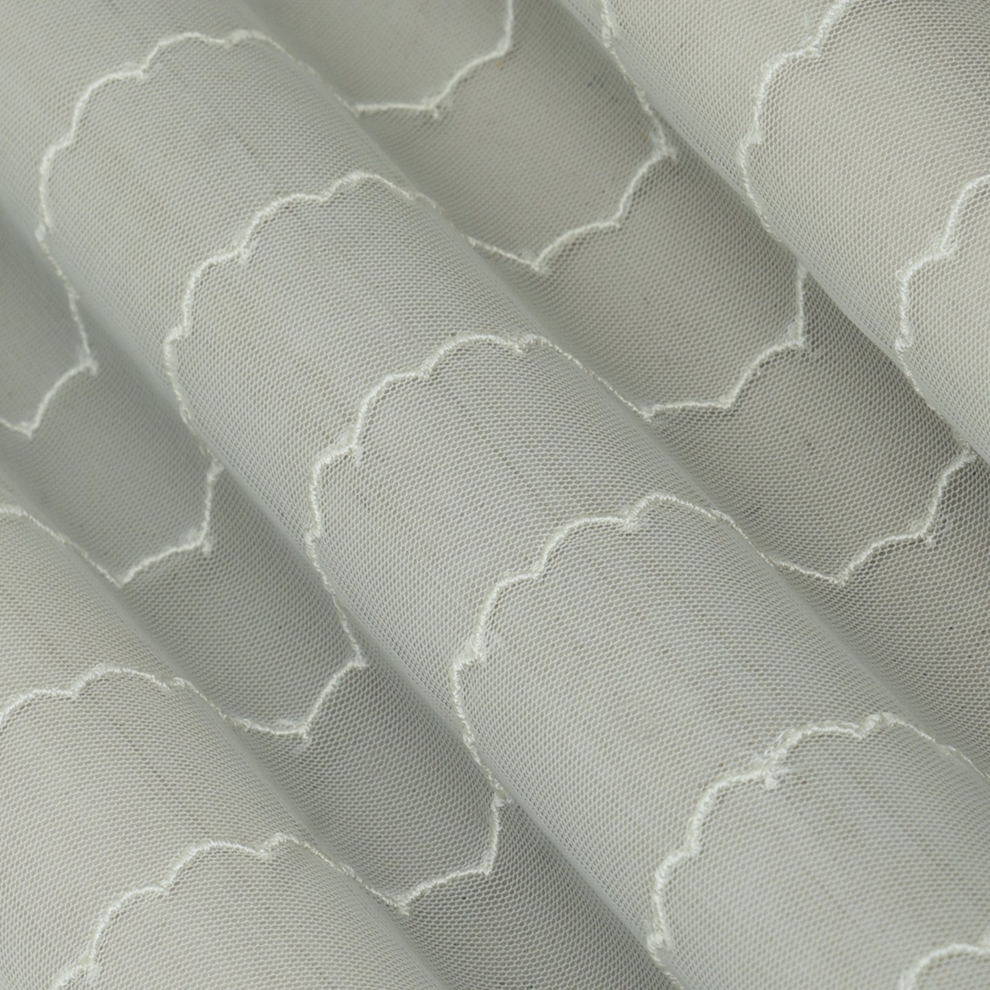 White Color Net Embroidery Fabric