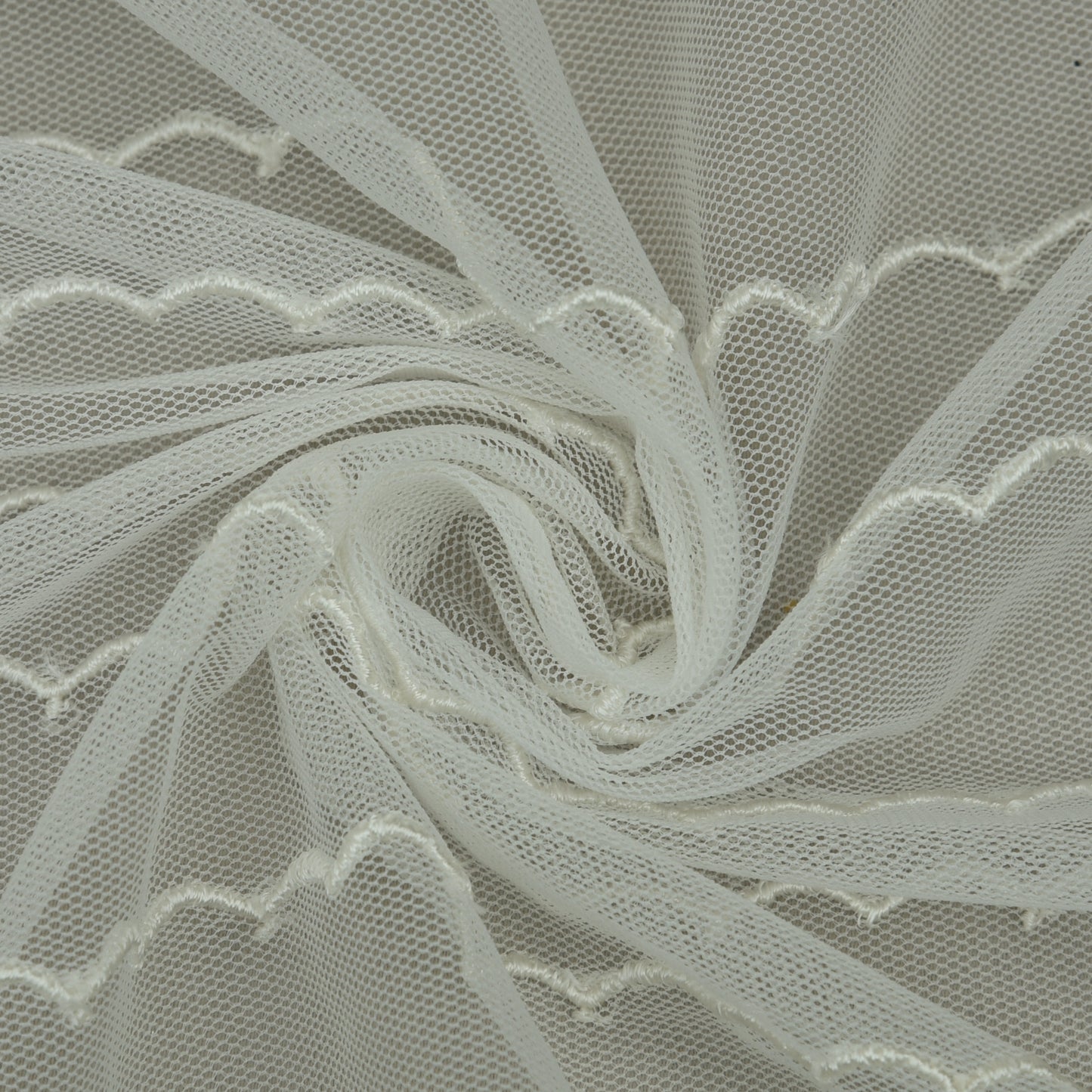 White Color Net Embroidery Fabric