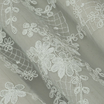 White Color Net Embroidery Fabric