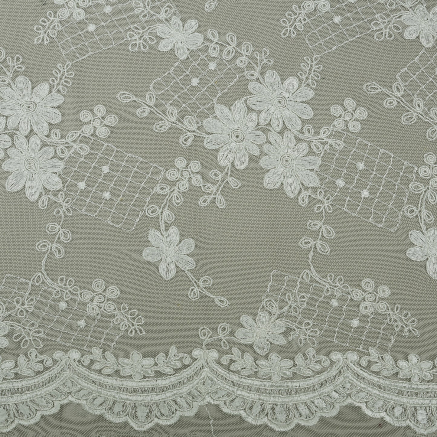 White Color Net Embroidery Fabric